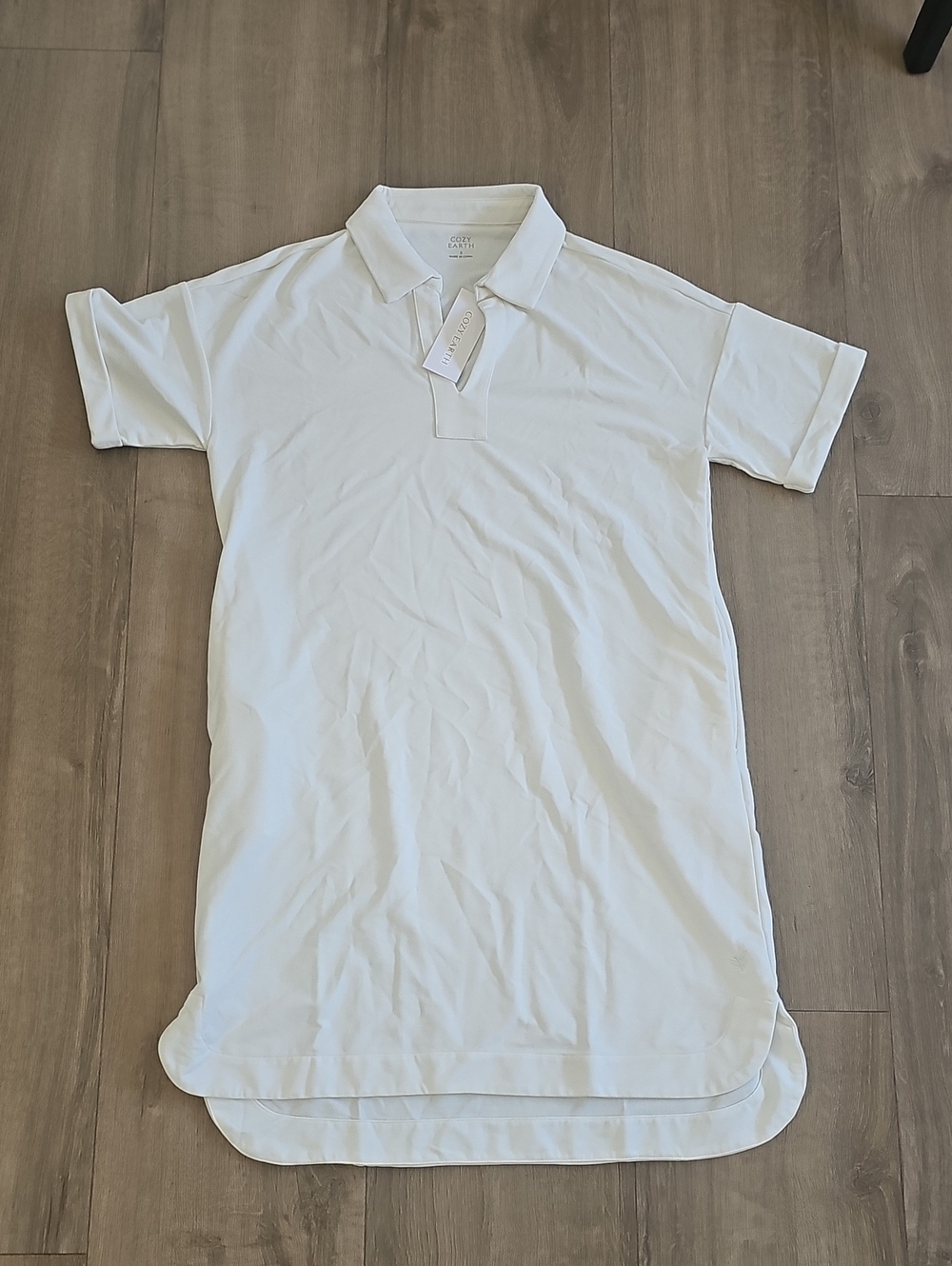Earth White Short Sleeve Polo Shirt Dress Size Small